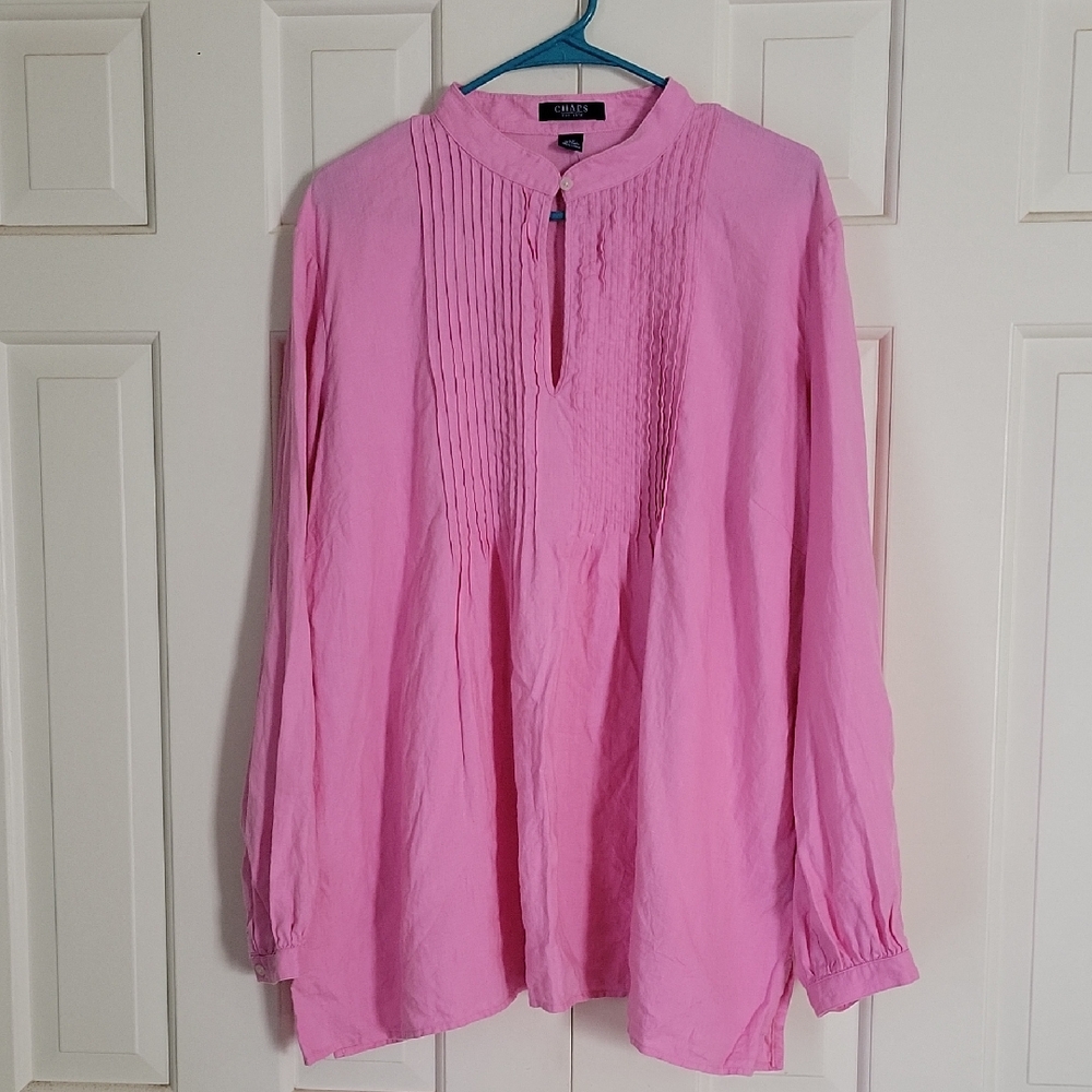 Pink Linen Smocked Long Sleeve Blouse Womens Sz 2x Chaps